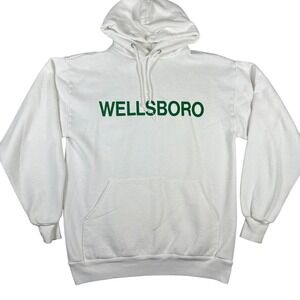 VINTAGE 90s Jerzees Hoodie Mens Medium White Wellsboro Graphic Made in USA